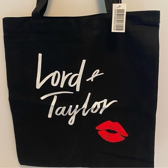 Lord & Taylor Black Fabric Lipstick Kiss Tote Bag New With Tags - Picture 2 of 4